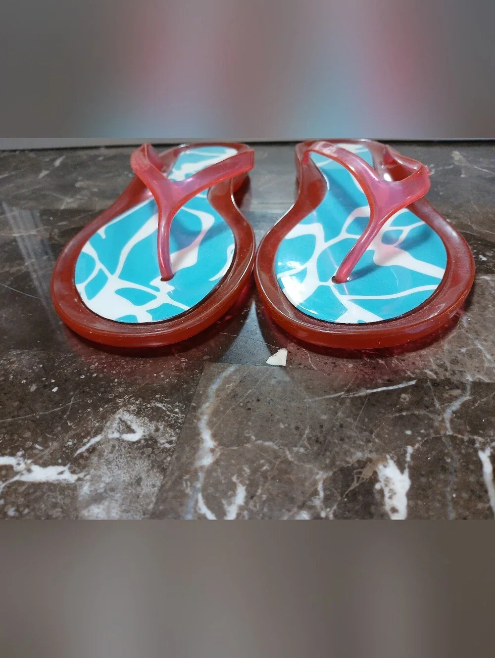 kate spade Pink Jelly Strap Sandals with Turquoise Patterned Footbed